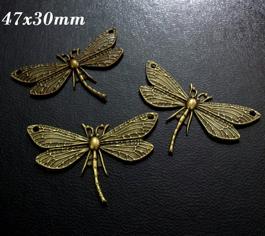 ESC-DF01: Antique Brass Dragonfly Pendant: 47x30mm (4pcs)