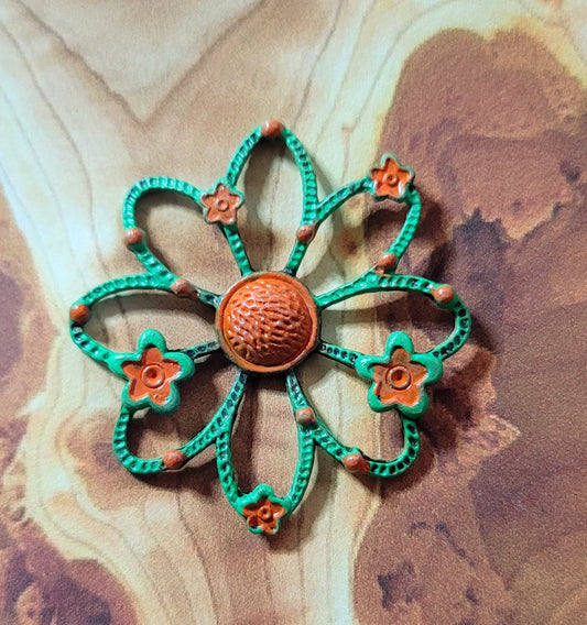 ESC.VTJ80: Vintaj Patina Verdigris and Carnelian Flower Pendant-44mm