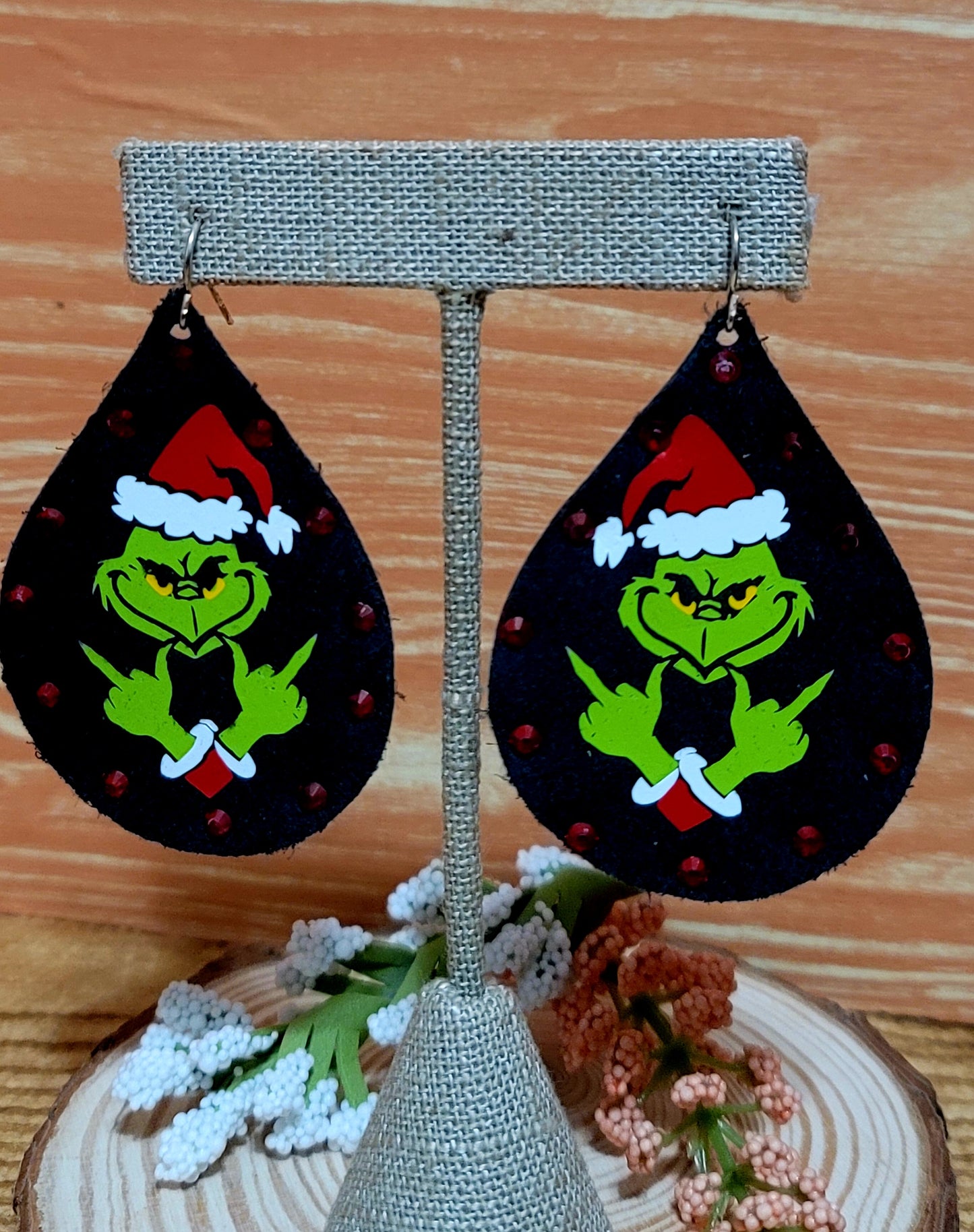 Fuck it Grinch and Rhinestone Oval Earrings