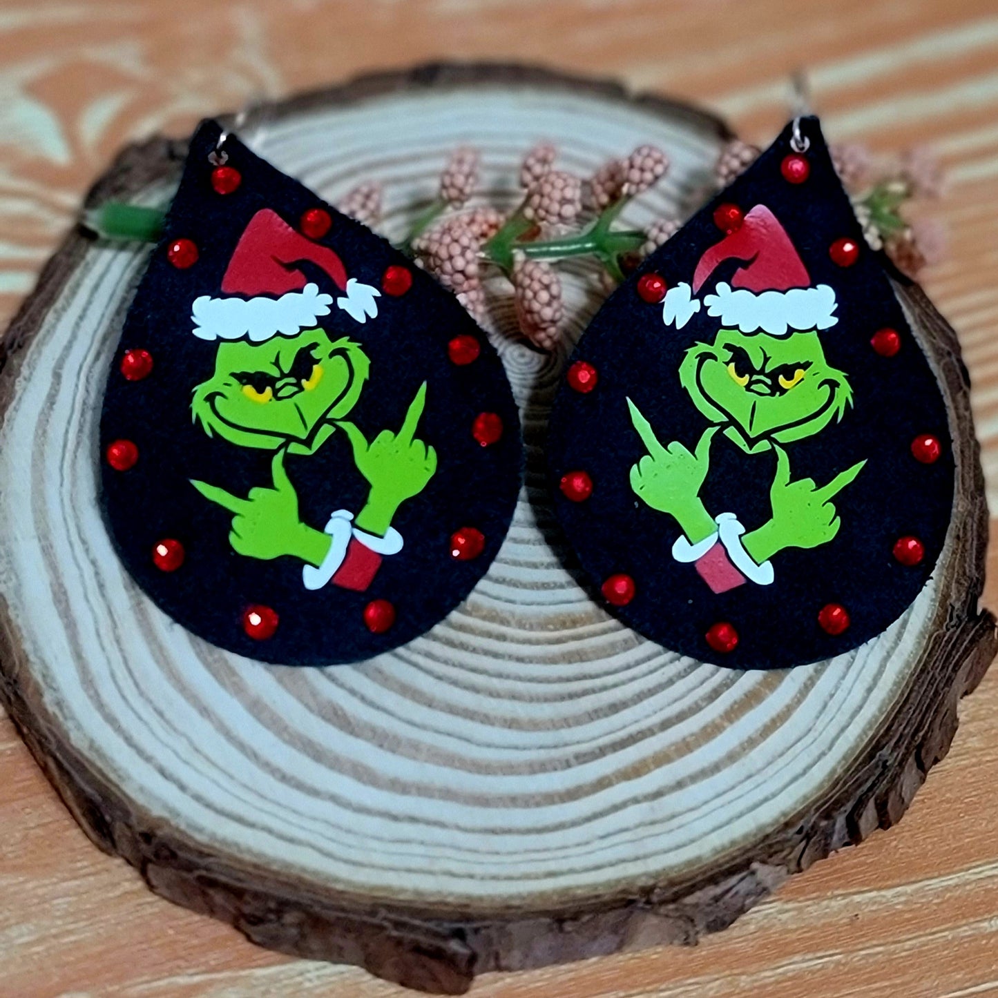 Fuck it Grinch and Rhinestone Oval Earrings