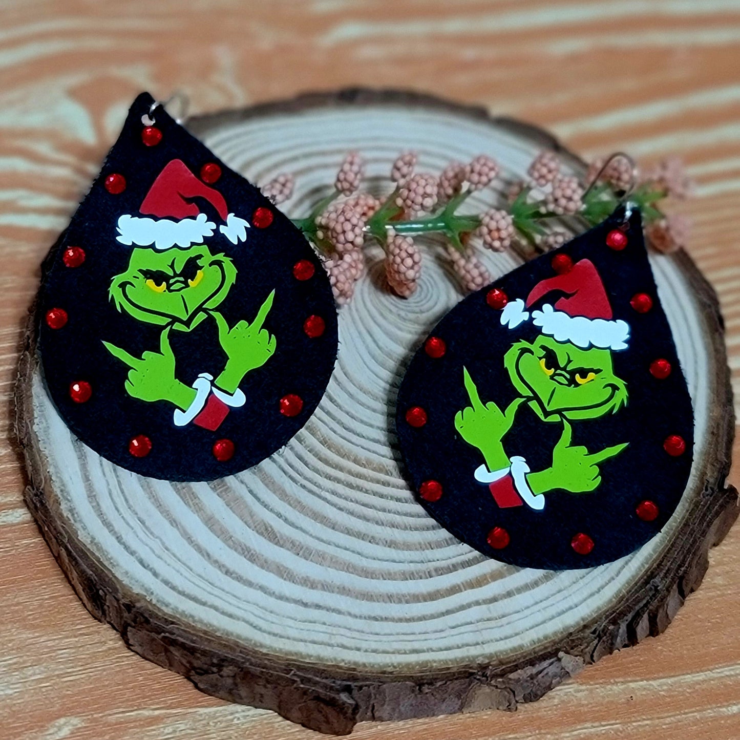 Fuck it Grinch and Rhinestone Oval Earrings