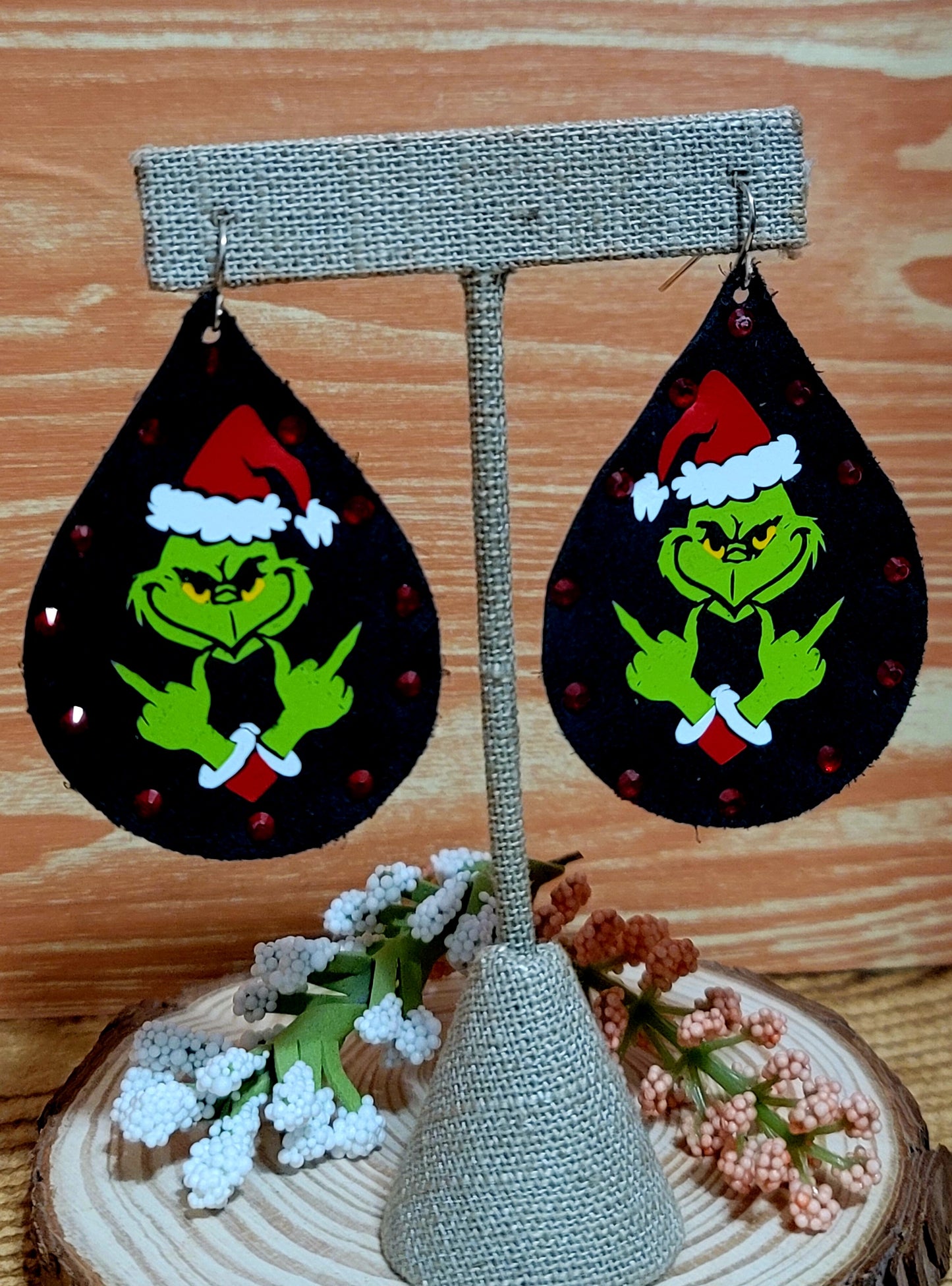 Fuck it Grinch and Rhinestone Oval Earrings