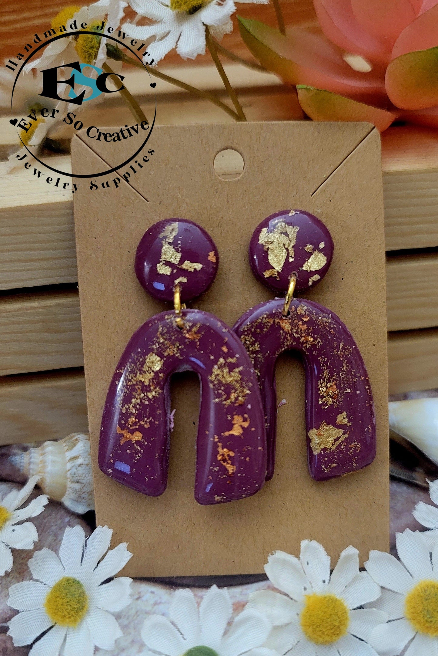 Karelis: Tyrian Purple U Shape Polymer Clay Earrings