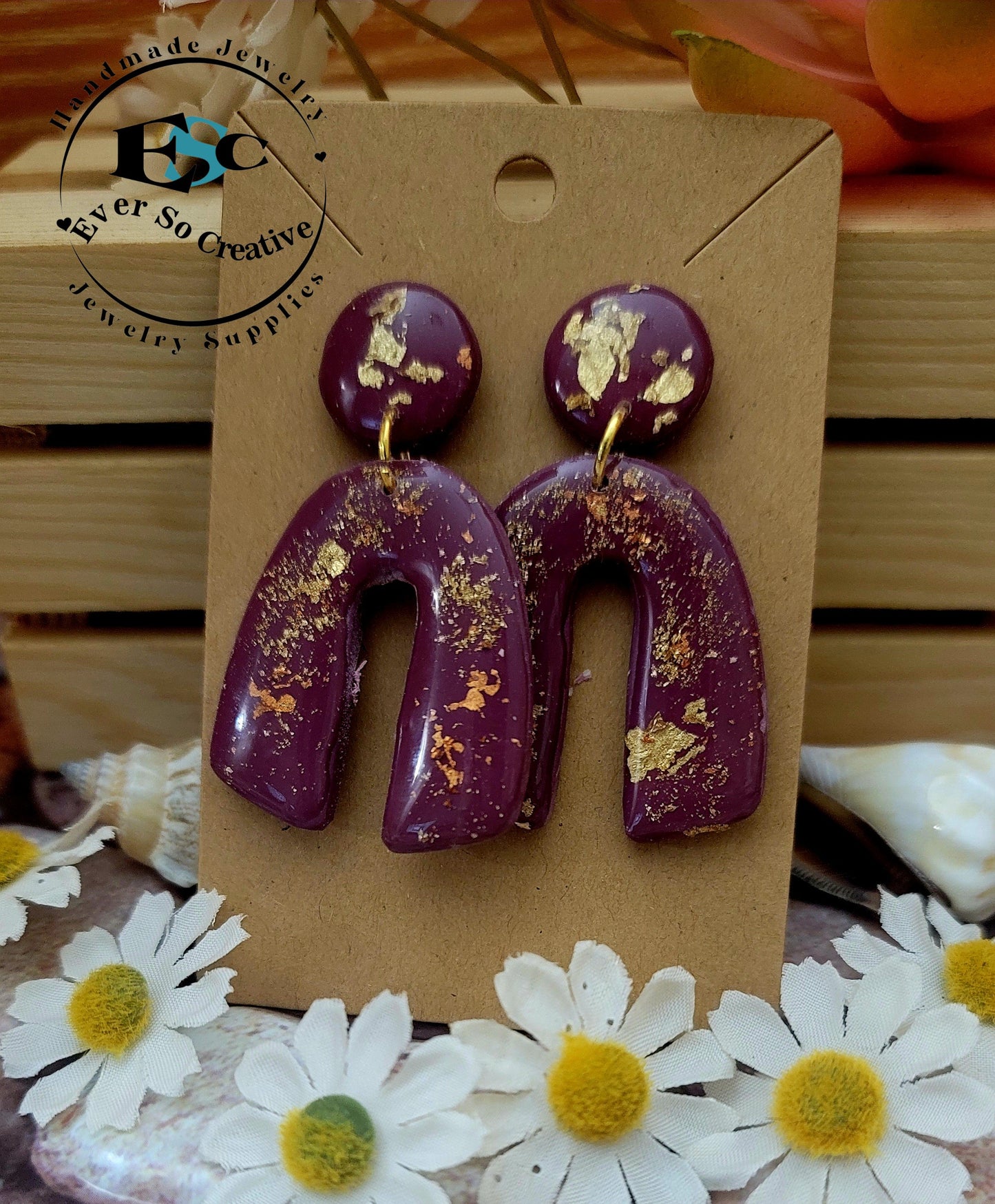 Karelis: Tyrian Purple U Shape Polymer Clay Earrings