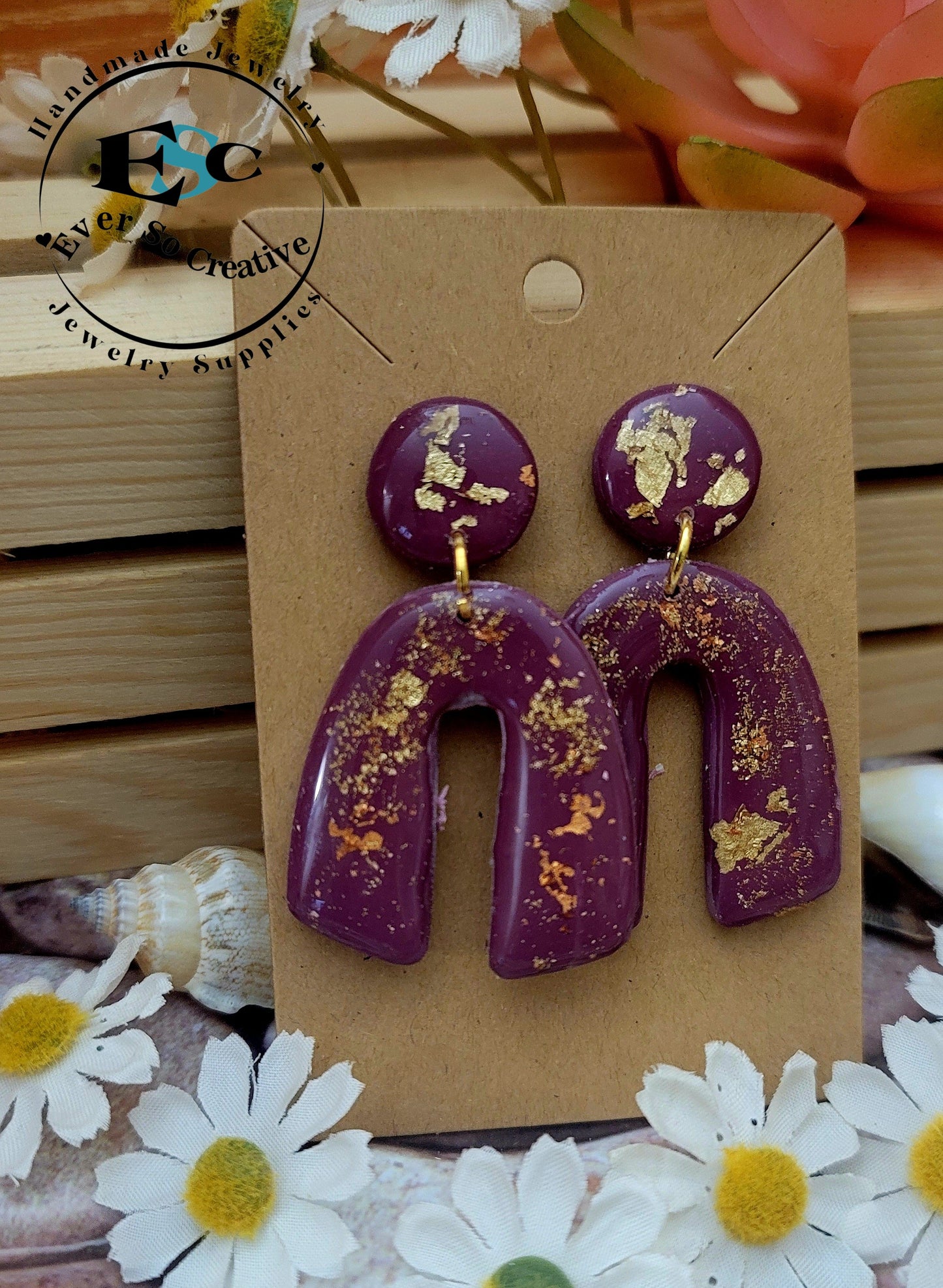 Karelis: Tyrian Purple U Shape Polymer Clay Earrings