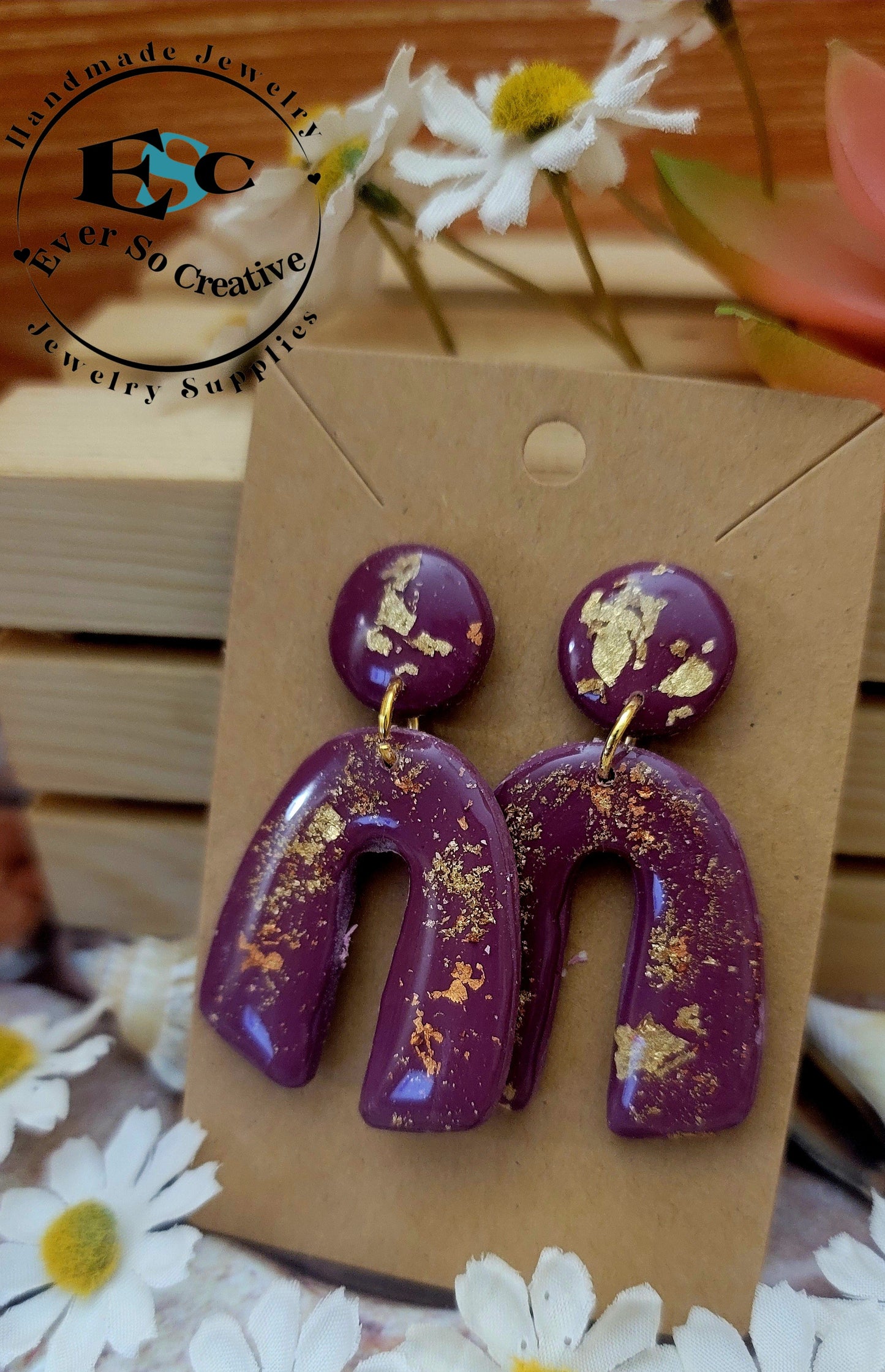 Karelis: Tyrian Purple U Shape Polymer Clay Earrings