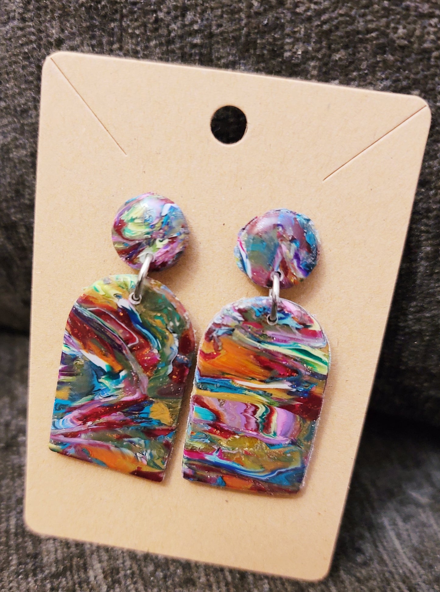 Otoño: Oval Square Translucent Colored Scraped Polymer Clay Earrings