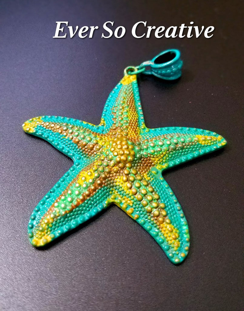 ESC-PBE05 Verdigris, Jade & Ochre Rustic Starfish Pendant