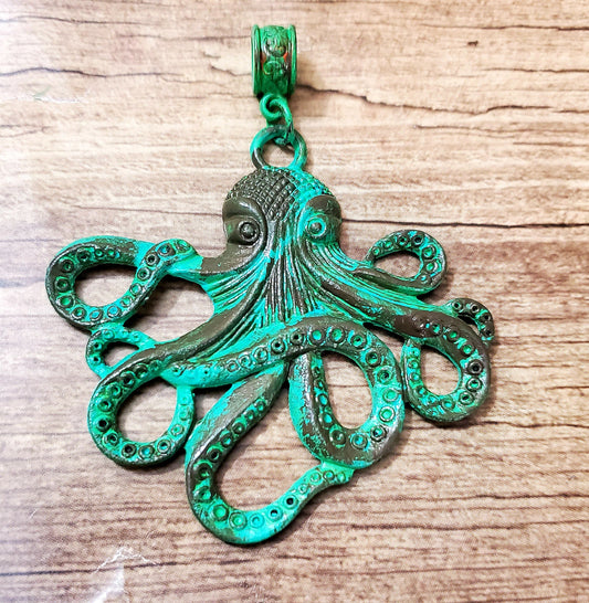 ESC-PBE08: Verdigris & Bronze Rustic Octopus Pendant