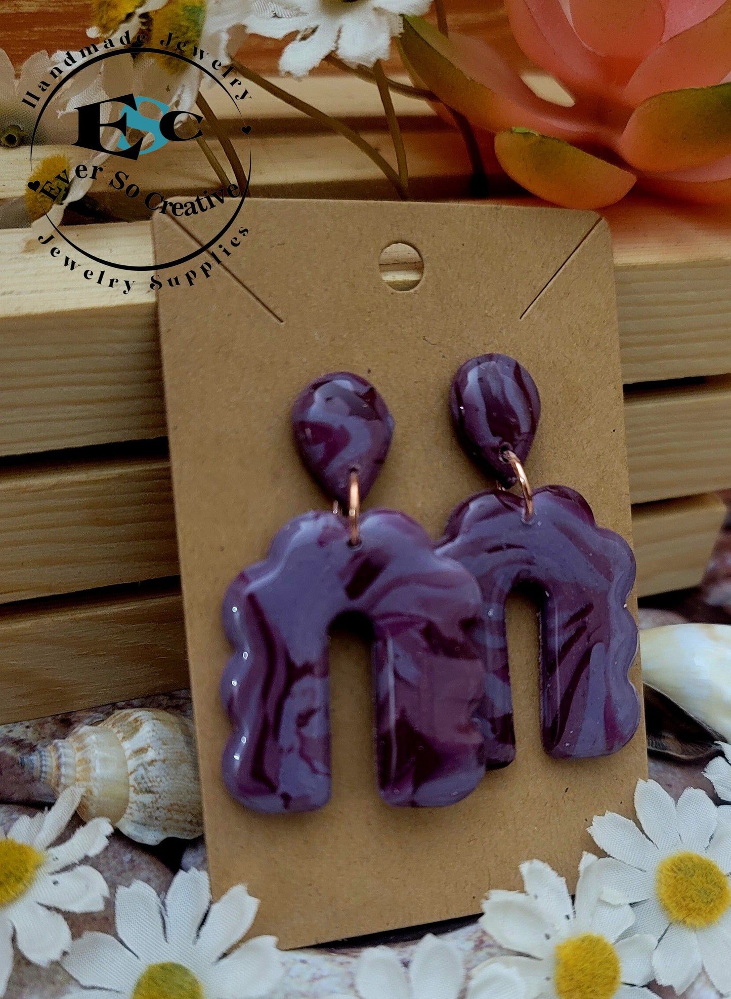 Ruby: Pink/Liliac/ Dark Purple Polymer Clay Earrings