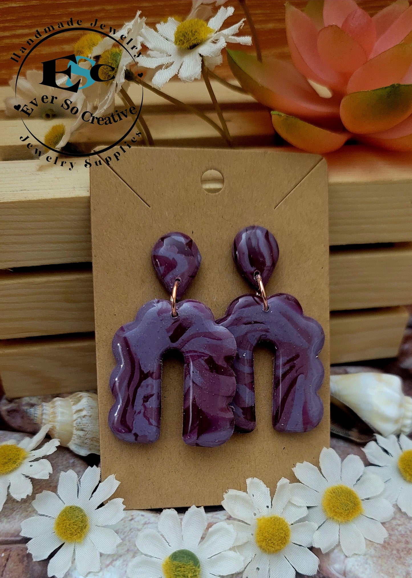 Ruby: Pink/Liliac/ Dark Purple Polymer Clay Earrings