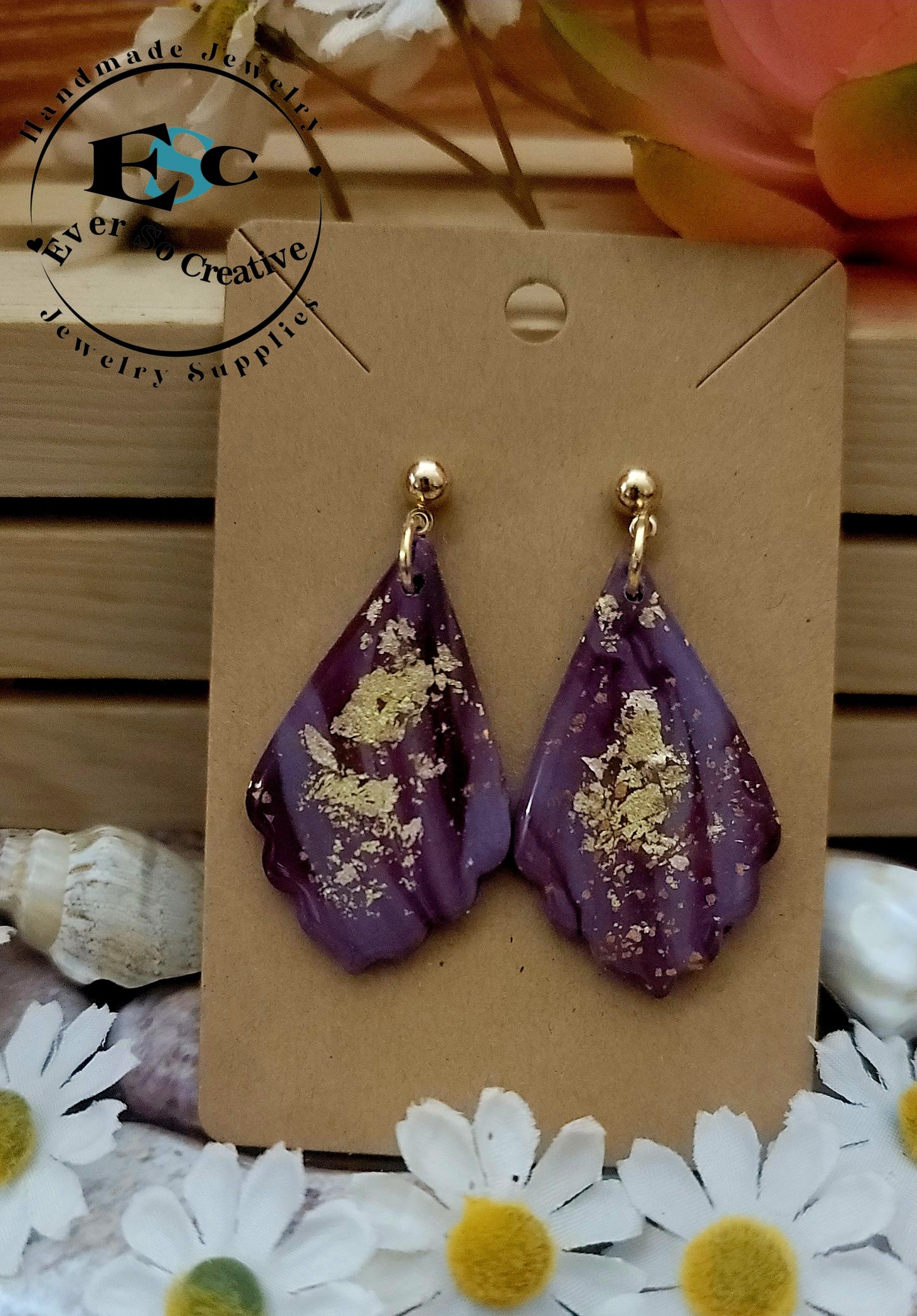 Rumer: Tyrian Purple Shell Shape Polymer Clay Earrings