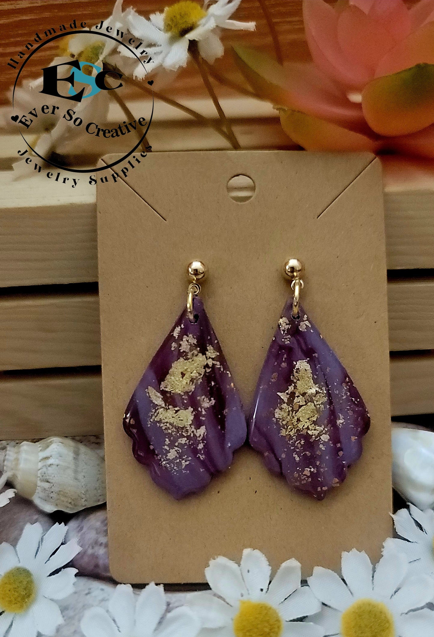 Rumer: Tyrian Purple Shell Shape Polymer Clay Earrings