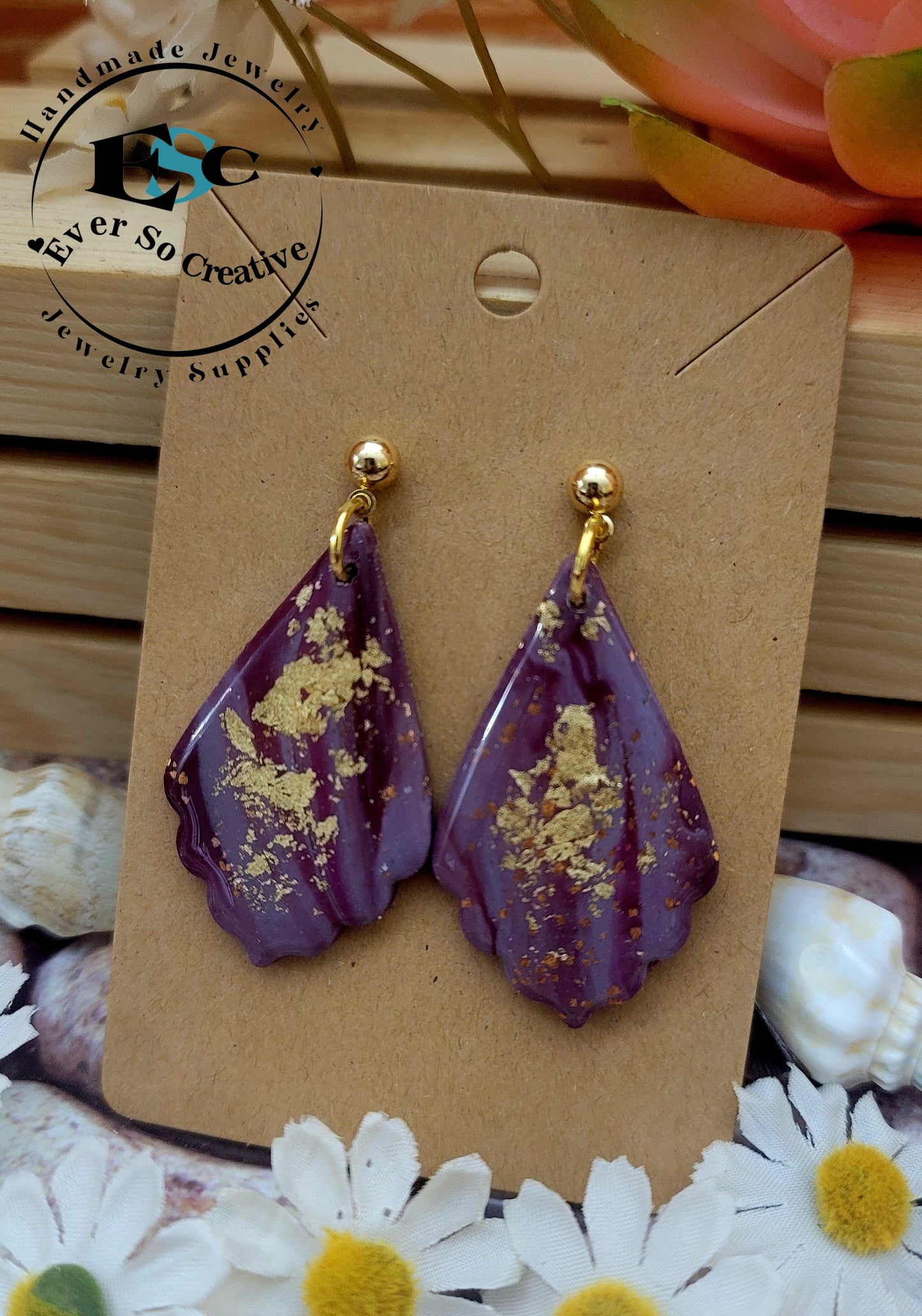 Rumer: Tyrian Purple Shell Shape Polymer Clay Earrings