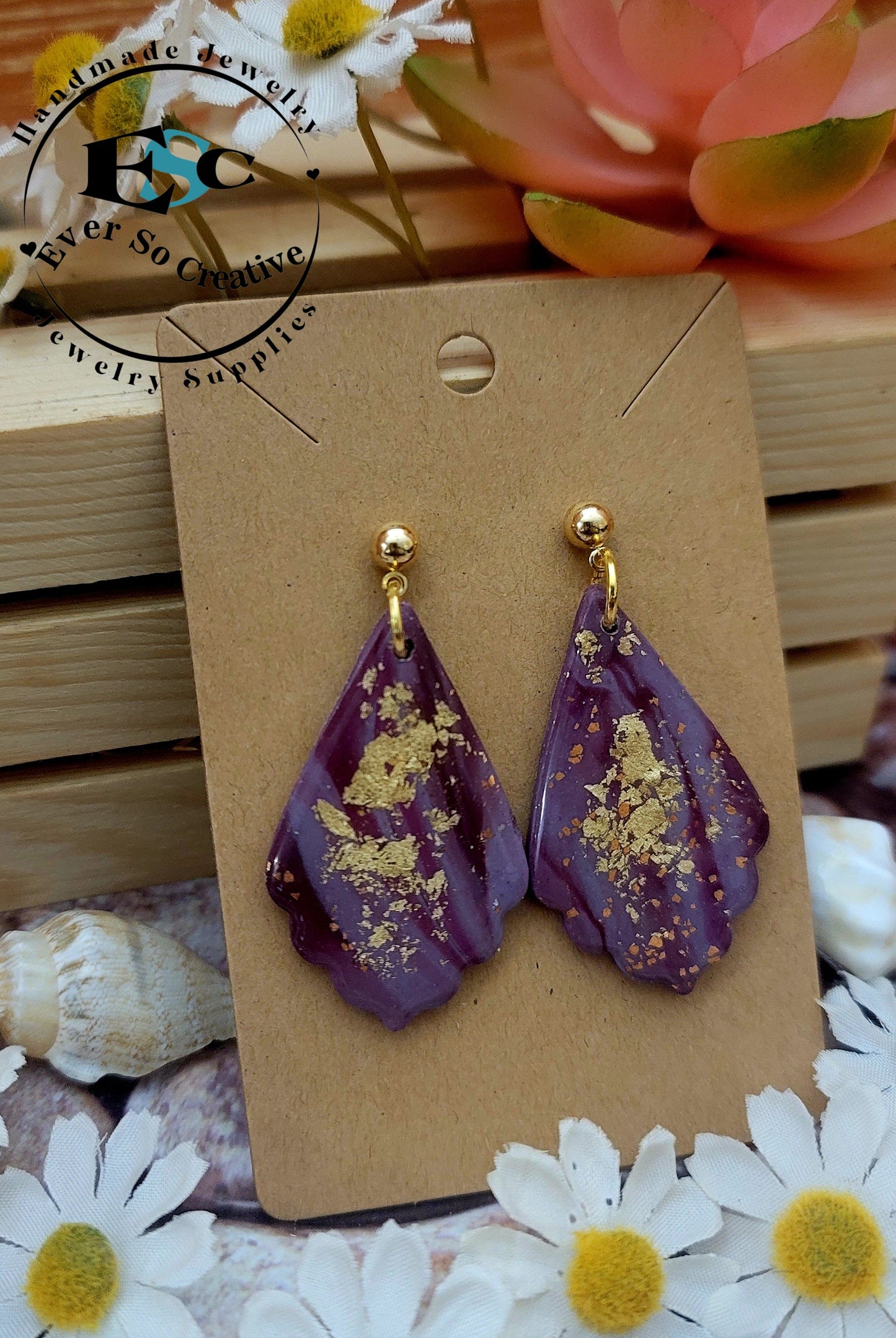 Rumer: Tyrian Purple Shell Shape Polymer Clay Earrings