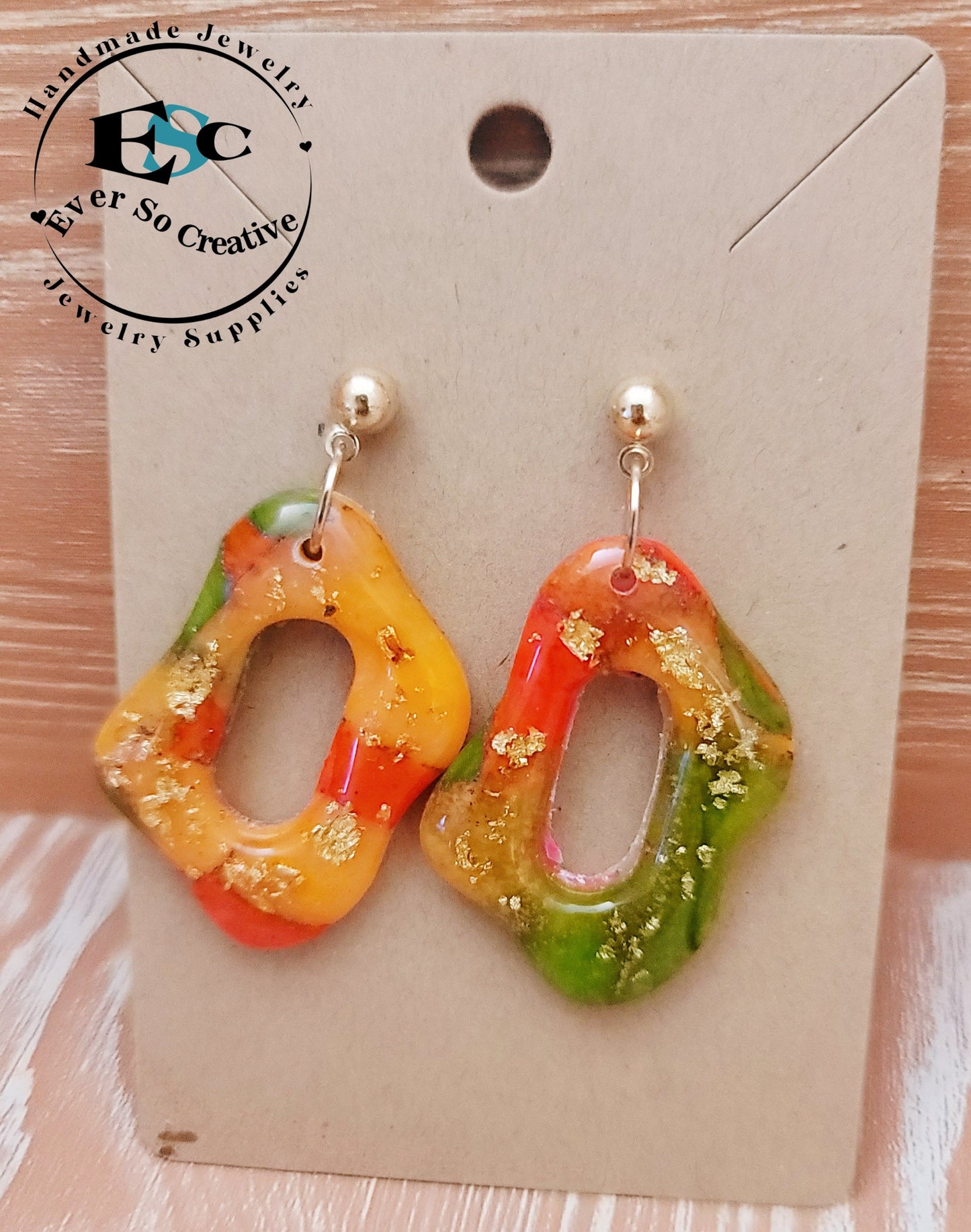 Suhey: Translucent Inked Polymer Clay Earrings: Lake Shape