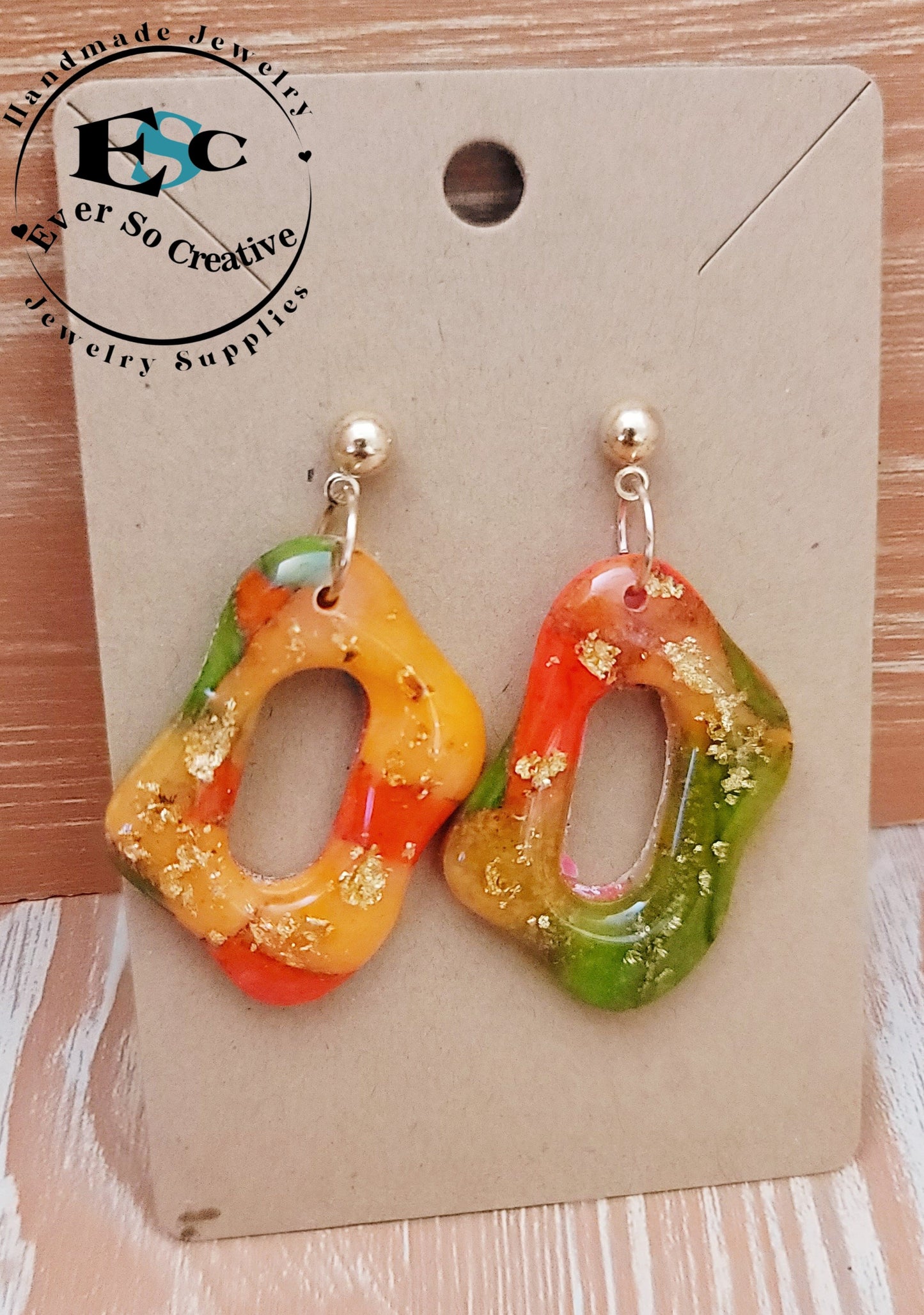 Suhey: Translucent Inked Polymer Clay Earrings: Lake Shape