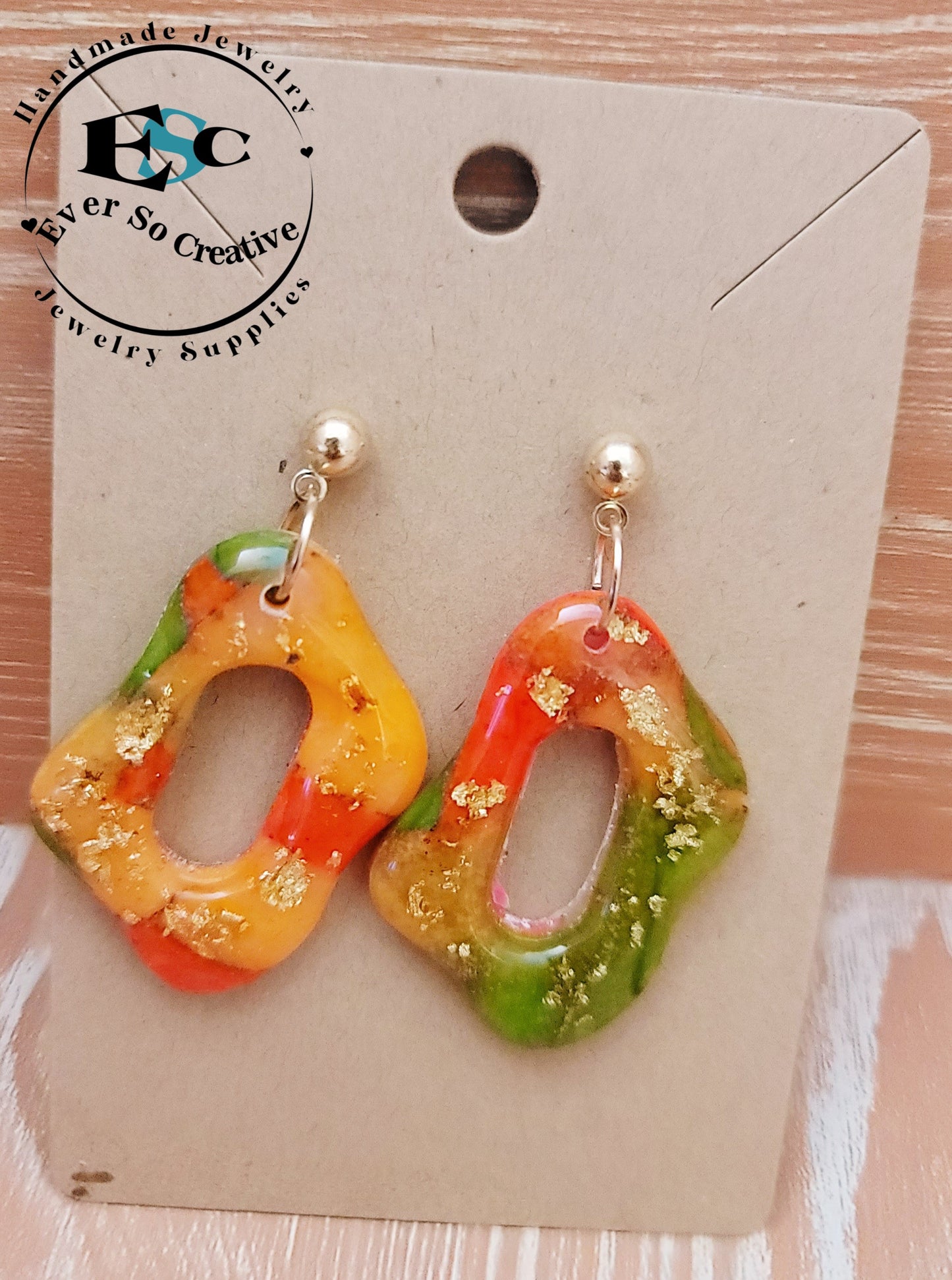 Suhey: Translucent Inked Polymer Clay Earrings: Lake Shape