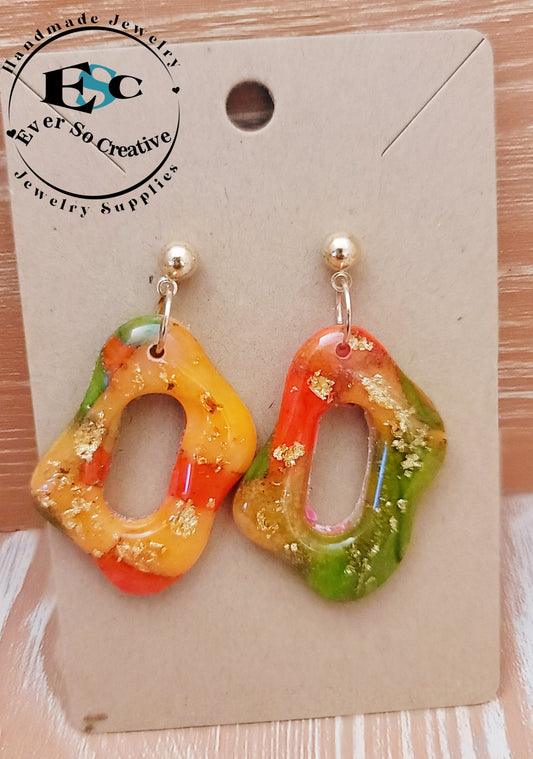 Suhey: Translucent Inked Polymer Clay Earrings: Lake Shape